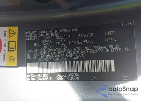 2019 Lexus Rx 350L Premium z USA, uszkodzony, nr VIN JTJDZKCA1K2016994